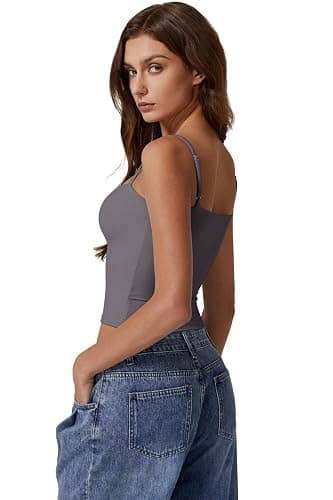 QINSEN Women's Double Lined Basic Tank Top Adjustable Spaghetti Straps Sleeveless Camisole Shirts thumbnail 4