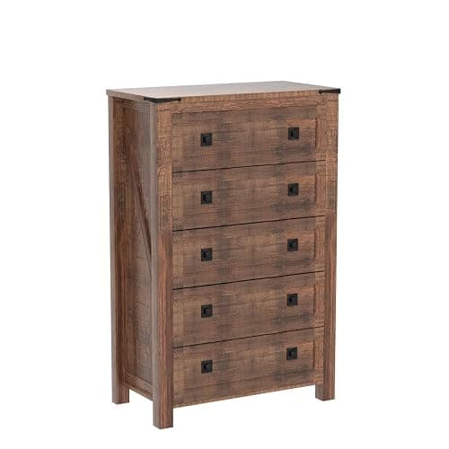 T4TREAM Farmhouse 5 Drawers Dresser Chests for Bedroom, Wood Rustic Tall Chset of Drawers,Dressers Organizer for Bedroom, Living Room,Hallway, Reclaimed Barnwood thumbnail 4