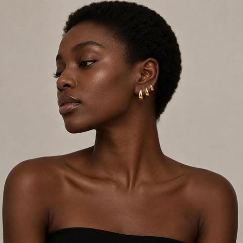 3Pairs Gold Hoop Earrings Set for Women Trendy Chunky Huggie Dainty Earring Jewelry for Women Teens thumbnail 3