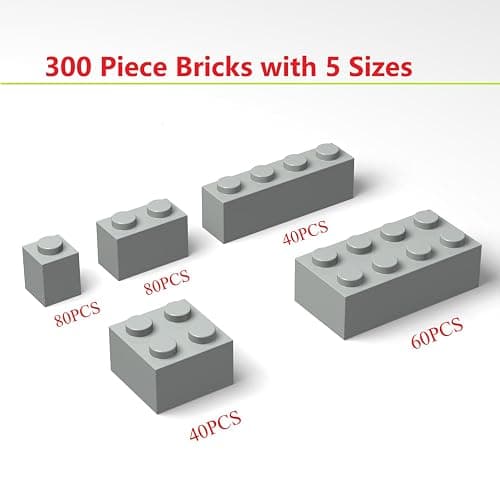 300Pcs Building Brick Bulk, Light Gray Bulk Bricks with 5 Sizes, Compatible with Lego and Parts and Pieces, Creative Halloween Christmas Building Block Toys for Boys Girls Ages 6 7 8 9 10 Years Old thumbnail 3
