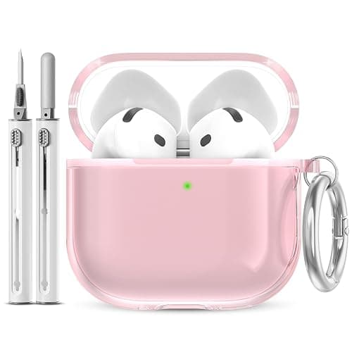 EQD for AirPods 4 Case Clear, with Cleaning Kit and Keyring, Pink | Shockproof TPU Transparent Cover for AirPods 4th Generation, Compatible with Wireless Charging - Image 1