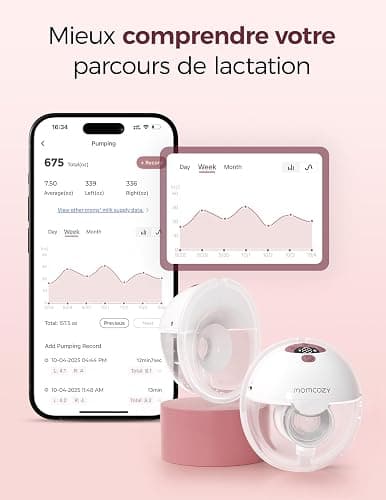 Momcozy M5 Smart Tire-lait Électrique Main Libre, Tire-lait Portable Contrôlé par Application, Pompe Électrique Sans Fil, 3 Modes 9 Niveaux d’Aspiration, Téterelle 24 mm(Rouge, 2 Pièces) thumbnail 3