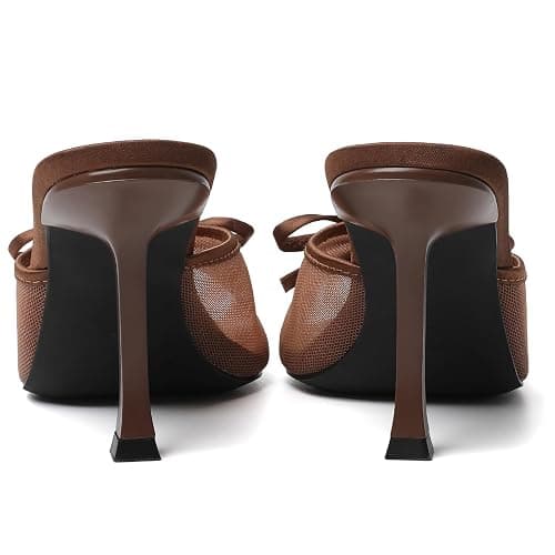 Mostrin Kitten Heels for Women Round Toe Heels With Bow Vintage Mules Sexy Slip on Stiletto Backless Sandals for Party Daily thumbnail 9