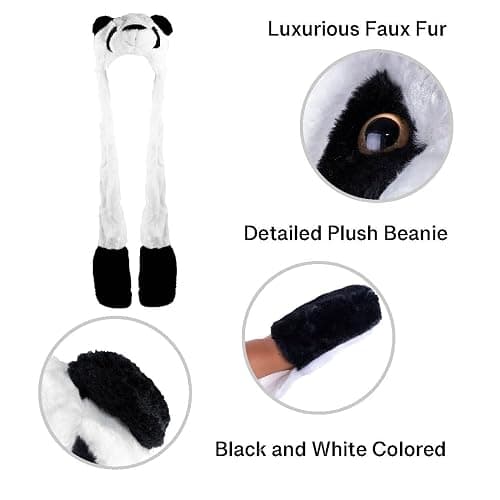 Super Z Outlet Panda Bear Plush Animal Winter Ski Hat Beanie Aviator Style Winter (Long) White thumbnail 5