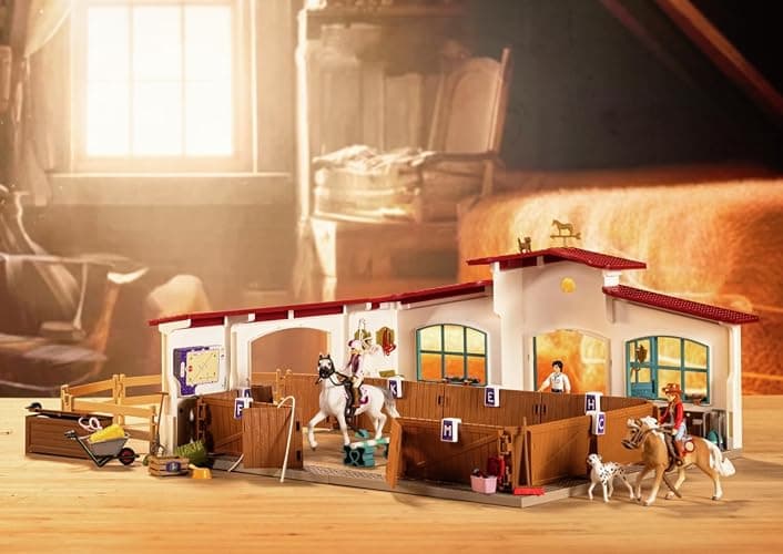 Schleich Horse Club - 179PC Peppertree Riding Arena Horse Playset with Real Dressage Cards - With Stable Set, 2 Horses, 3 Rider Figurines, Cards and Accessories - Toys for Girls & Boys Ages 5+ | 42639 thumbnail 9