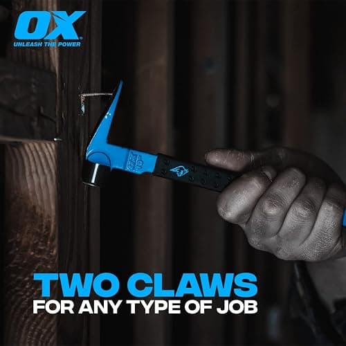 OX Tools Unique Hammer Head 12" Pry Bar - Multi-Functional Tool with Cats Paw, Crowbar | Rubber Grip, Polished Beveled Claws - Forged Steel Design for Strength and Durability thumbnail 4