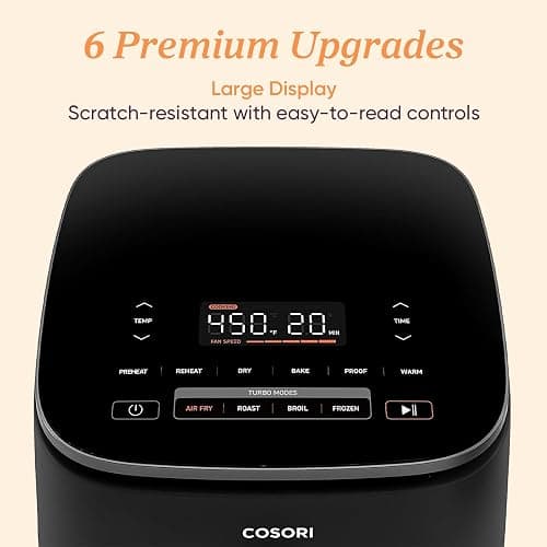 Cosori 9-in-1 TurboBlaze Air Fryer 6 Qt, Premium Ceramic Coating, 90°–450°F, Precise Heating for Even Results, Air Fry, Roast, Bake, Broil, Dry, Frozen, Proof, Reheat, Keep Warm, 120V, Dark Gray thumbnail 7