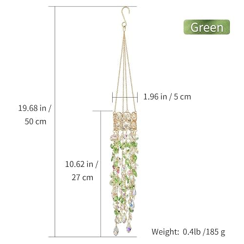 Hanging Window Garden Crystal Sun Catcher, Gold-Plated Sun Catcher for Indoor and Outdoor Decoration, Light Catcher, Party Crystals (Green) thumbnail 3
