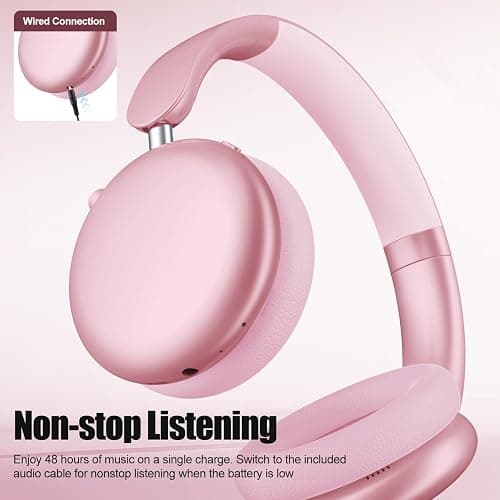 Wentronic Y06 Noise Cancelling Headphones,58H Playtime and 5 EQ Music Modes Wireless Over Ear Bluetooth Headphones with Microphone,Lossless Audio,Multipoint Connection,Foldable,Lightweight,Pink thumbnail 3