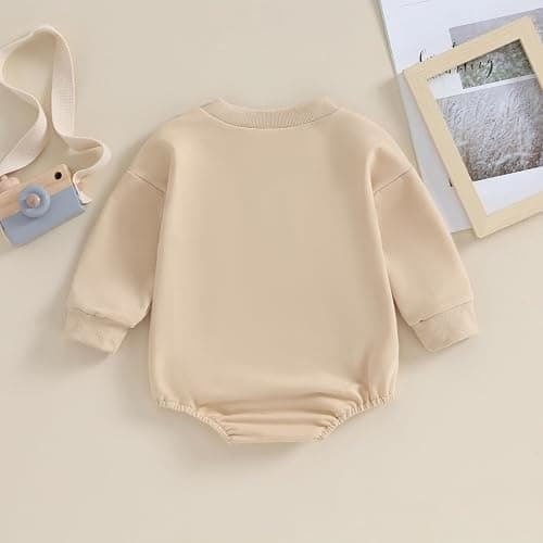VISGOGO Newborn Infant Baby Boy Girls Oversized Romper Little Dude Sweater Onesie Coming Home Outfit Neutral Clothes - 0-3 Months - Khaki-little Dude thumbnail 4