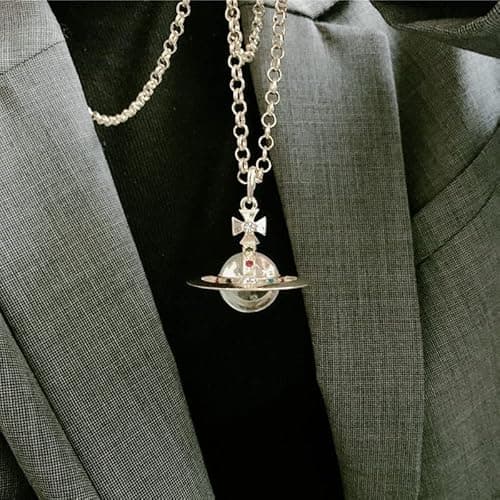ZHAOZHAO Colorful Saturn Necklace for Women - Sky Star Saturn Planet Pendant with Crystals(Silver+Pink) thumbnail 7