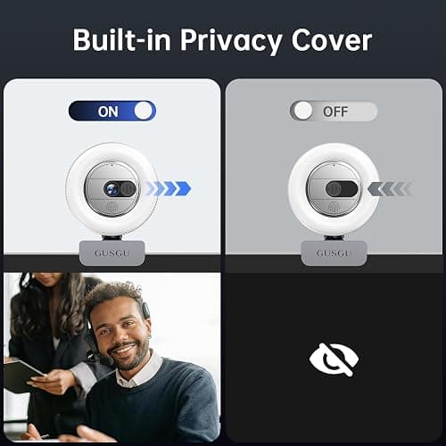 GUSGU G910 2K Quad HD Webcam for PC, with Microphone & Light & Privacy Cover, Web Camera for Desktop Computer/Laptop/MacBook, USB Streaming Camera thumbnail 4