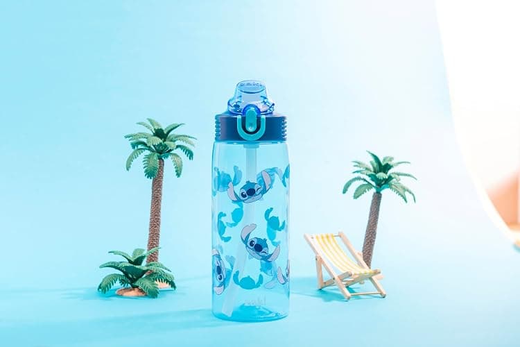 Zak Designs Disney Sage Water Bottle For School or Travel, 25oz Durable Plastic Water Bottle With Straw, Handle, and Leak-Proof, Pop-Up Spout Cover (Stitch) thumbnail 12