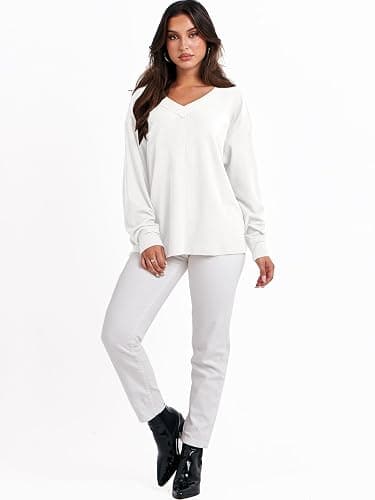 ANRABESS Oversized Long Sleeve Shirts for Women Off the Shoulder Sweatshirt Loose V Neck Tunic Tops High Low Sweater 2025 thumbnail 7