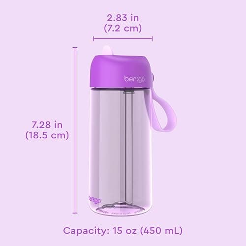 Bentgo Kids Water Bottle - Leak-Proof, Durable Tritan, BPA-Free 15 oz. Cup for Kids/Toddlers Ages 3+, Bite & Sip Spout, Carrying Handle, & Dishwasher Safe for School, Sports, Daycare & Camp (Purple) thumbnail 2