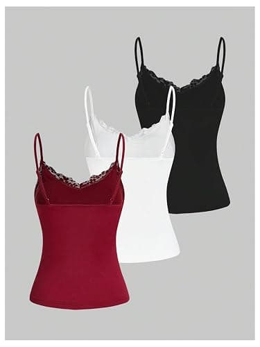 SOLY HUX Women's Camisole Tops with Built in Bra 3 Packs Lace Trim Spaghetti Strap Cami Tank Top thumbnail 4