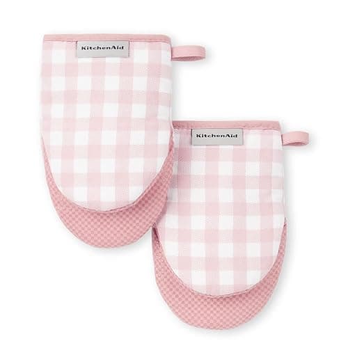 KitchenAid Gingham Mini Oven Mitt 2-Pack Set, Dried Rose, 5.5"x8" - Image 1