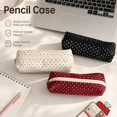 Polka Dot Pencil Case Cute Large Pencil Pouch for School Supplies Retro Dot Aesthetic Stationery Organizer Box for Girls Boys Teens Adults Office Travel Makeup Bag Cosmetic Pouch Gift Idea thumbnail 3