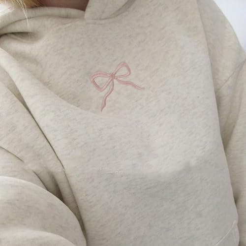 Cute Embroidered Bow Hoodies for Teen Girls Valentines Hoodie for Women Long Sleeve Sweatshirts Y2k Preppy Clothes thumbnail 6