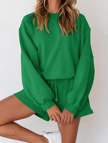 MEROKEETY Women's 2025 Fall Oversized Batwing Sleeve Lounge Sets Casual Top and Shorts 2 Piece Outfits Sweatsuit thumbnail 2