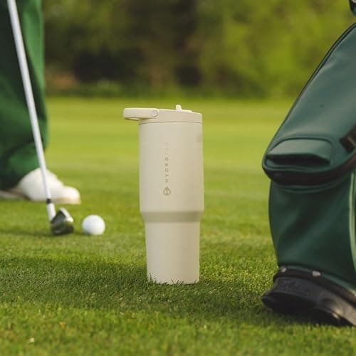 HydroJug Sport - Stainless Steel Tumbler with Straw, Vacuum Insulated, 40oz Leakproof Water Bottle, Ergonomic Design, Reusable, Dishwasher Safe, Rubber Base, Durable for Gym or Outdoors, Cream thumbnail 2