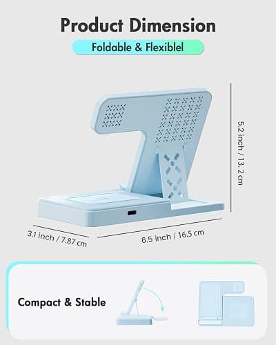 Wireless Charger Stand Charging Station: 3 in 1 Charger Stand Multiple Devices for Apple - iPhone 17 16e 16 15 14 Pro Max 13 12 11 - Watch 10 9 8 7 6 5 4 3 2 SE and Ultra Series-Airpods 4 3 Pro, Blue thumbnail 4