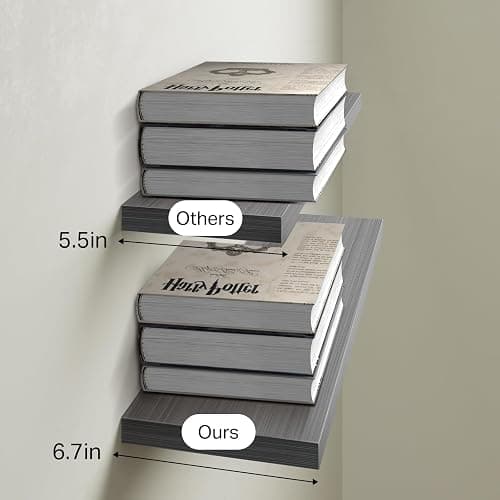BAYKA Grey Floating Shelves for Wall, Wall Mounted Rustic Wood Shelves for Bathroom, Bedroom, Living Room, Kitchen,Small Hanging Shelf for Books/Storage/Room Decor (Set of 3, 15.7in) thumbnail 3