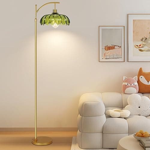 Gold Floor Lamps for Living Room Glass Vintage Floor Lamp with Remote Control,Dimmable Mid Century Modern Standing Lamp with 3 Color Temperature Tall Flower Lamp Brass Floor lamp for Bedroom Corner thumbnail 3