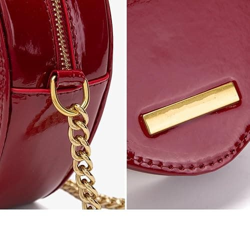 Rejolly Rainbow Stripe Heart Shaped Purse for Women Crossbody Bag Metallic PU Leather Shoulder Bag with Chain Strap - Burgandy thumbnail 7