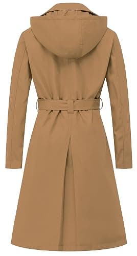 CREATMO US Women's Long Trench Coat Double-Breasted Classic Lapel Overcoat Belted Slim Outerwear Coat with Detachable Hood thumbnail 2