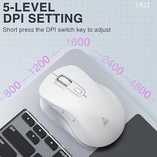 SOLAKAKA SM66 White Silent Dual Mode 2.4GHz Wireless Mouse, Adjustable 4800 DPI, Rechargeable Computer Mouse for PC, Mac, Laptop, Desktop - white thumbnail 4
