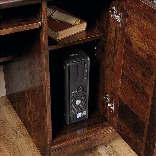 Pemberly Row Computer Desk and Hutch with CPU Storage and Keyboard Drawer, Curado Cherry thumbnail 8