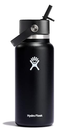 Hydro Flask Water Bottle - Insulated Stainless Steel - Wide Straw Lid, Non Spill, Leakproof in 32 Oz Black - Image 1