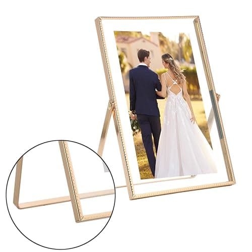 Gold 8x10'' Floating Frame Set of 2,For Photo Sizes( 5x7'',6x8'',7x9''),Beautiful Metal Beaded Edge Frames Adjustable Tabletop/Shelf Photo Frame,Classy Gift Choice for Wedding thumbnail 7