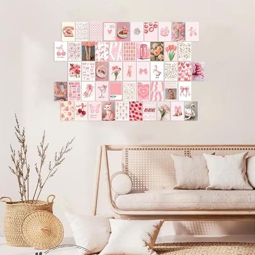 Uniro Coquette Room Decor Aesthetic, 50Pcs Pink Coquette Wall Decor, Coquette Posters Aesthetic Room Decor, Pink Room Decor 4"x6" Coquette Wall Collage Kit for Teen Girls Dorm Bedroom Decor, Cute Coquette Posters Picture Trendy Pink Wall Art Prints thumbnail 5
