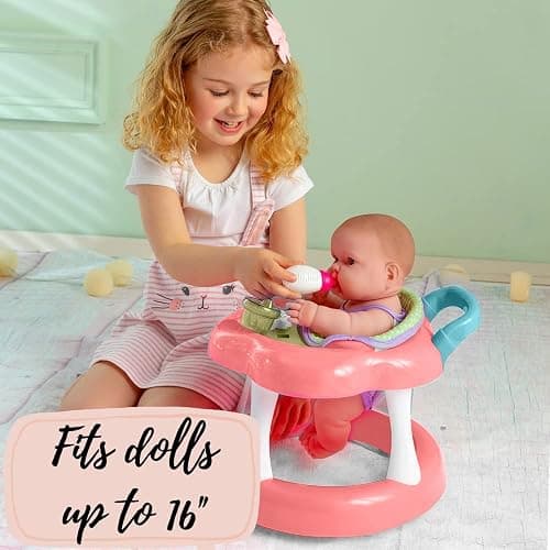 JC Toys - For Keeps Playtime! | Baby Doll Walker Gift Set | Fits Dolls up to 17" | Cloth Seat for easy use and Play Accessories | Ages 2+ thumbnail 3