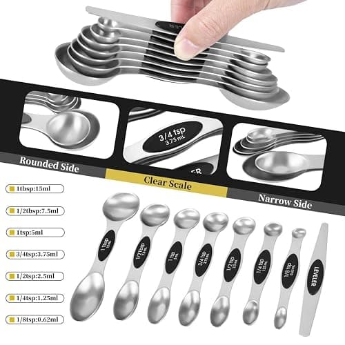 KELOFKO 16 Pieces Measuring Cups and Magnetic Measuring Spoons Set Stainless Steel,8 Measure Cups with Silicone Handle and 7 Double Sided Magnetic Measure Spoons & 1 Leveler thumbnail 4