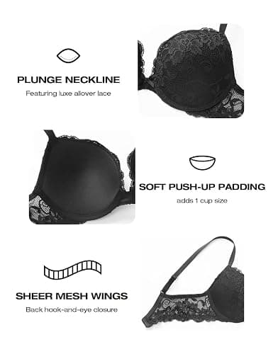 Deyllo Women’s Push Up Lace Bra Comfort Padded Underwire Bra Lift Up Add One Cup thumbnail 8