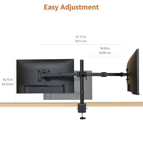 Amazon Basics Adjustable Dual Computer Monitor Arm Mount, Holds Monitors up to 32 Inches (81.3 cm), Black thumbnail 4