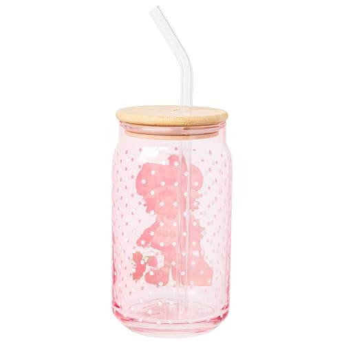 Silver Buffalo Strawberry Shortcake Pink Glass Tumbler with Bamboo Lid and Glass Straw Featuring Strawberry Shortcake and Custard, 16 Ounces thumbnail 2
