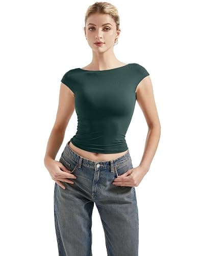 SUUKSESS Women Backless Sexy Going Out Tops Double Lined Open Back Y2k Basic Tee Shirts thumbnail 3