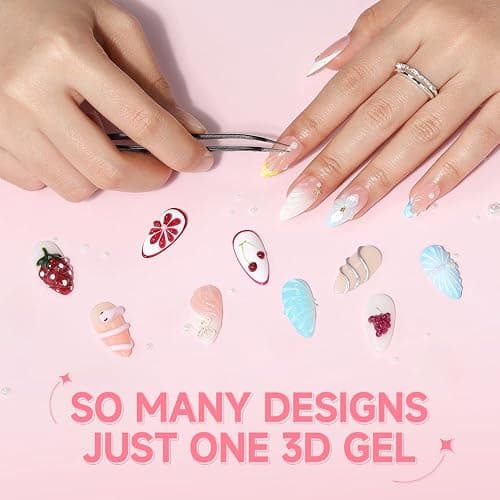 UNA GELLA 3D Gel Nail Art, 2Pcs 15g Clear No Wipe Sculpting Gel Polish for Nail Tips, Drawing, Molding, Chrome Powder, Carving & Decoration, Rhinestones, Charms and Gems, DIY Christmas Art Designs thumbnail 6
