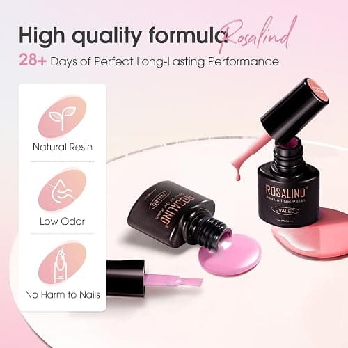 ROSALIND 24pcs Jelly Gel Polish Set with Gel Base and Matte Glossy Glitter Top Coat, 20 Colors Neutral Jelly Pink nude Sheer White Color Soak Off UV Gel Set Salon DIY thumbnail 5