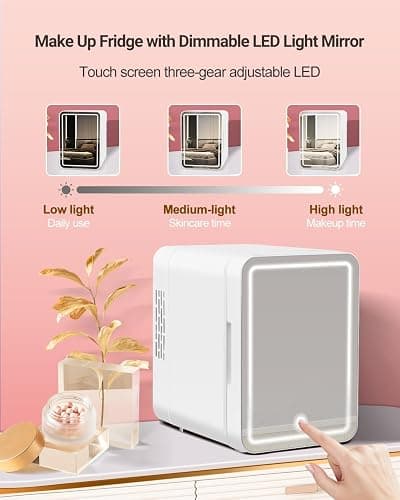 NISHCON Portable Mini Fridge for Skincare Beauty Cosmetic Makeup, 4-Liter Thermoelectric Cooling and Warming Skin Care Refrigerator With Mirrored Door and Dimmable LED Light, White thumbnail 8