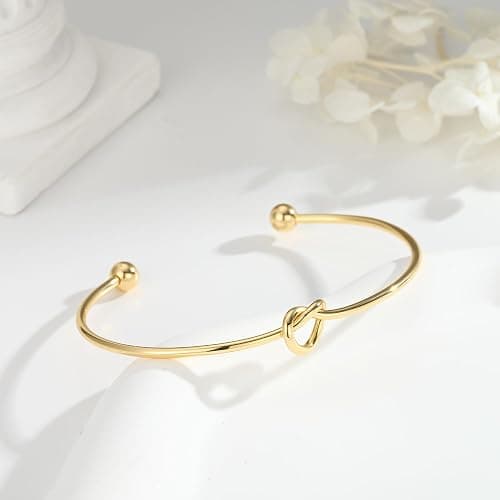 Turandoss Gold Knot Bangle Bracelets for Women - Dainty 18K Gold Plated Cuff Bangle Bracelets for Women Trendy Personalized Open Love Knot Bracelet Adjustable Cuff Bracelet Christmas Jewelry Gifts thumbnail 6