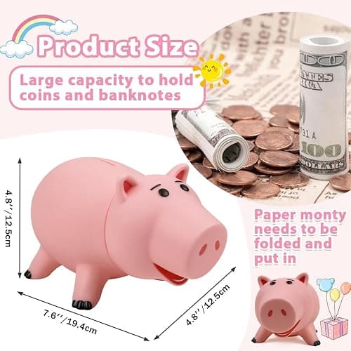 PHOCAS Hamm Piggy Bank Unbreakable Cute Pink Pig Money Bank Plastic Saving Coin Bank for Kids Christmas Birthday Gift thumbnail 3