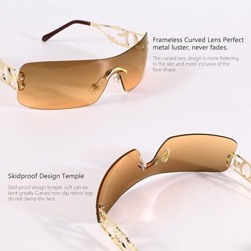 SENMARIES Rimless Y2k Sunglasses For Women Men Rectangle Vintage glasses Fashion Flame Metal Sunglass Frameless Retro Eyewear thumbnail 6