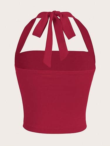 SOLY HUX Women's Ruched Halter Y2K Crop Tops Tie Back Sleeveless Slim Fit Cami Tops thumbnail 2