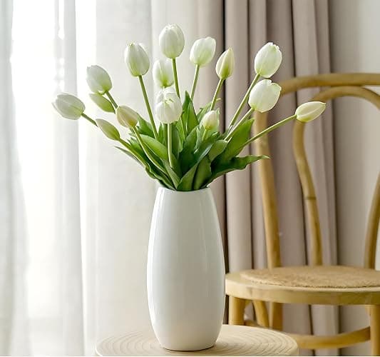 15 Pcs White Tulips Artificial Flowers Faux Tulips Real Touch Latex | Fake Flower Bouquet for Wedding Dining Table Living Room Home Décor Centerpiece Arrangements thumbnail 9
