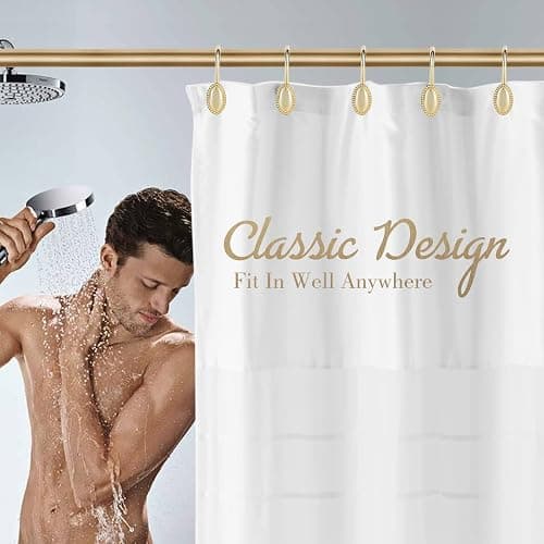 Shower Curtain Hooks, Decorative Acrylic Shower Curtain Rings, Rust Resistant Metal Shower Hooks for Bathroom, Glide Shower Rings for Shower Curtain and Liner, Set of 12, Gold - Gold thumbnail 4